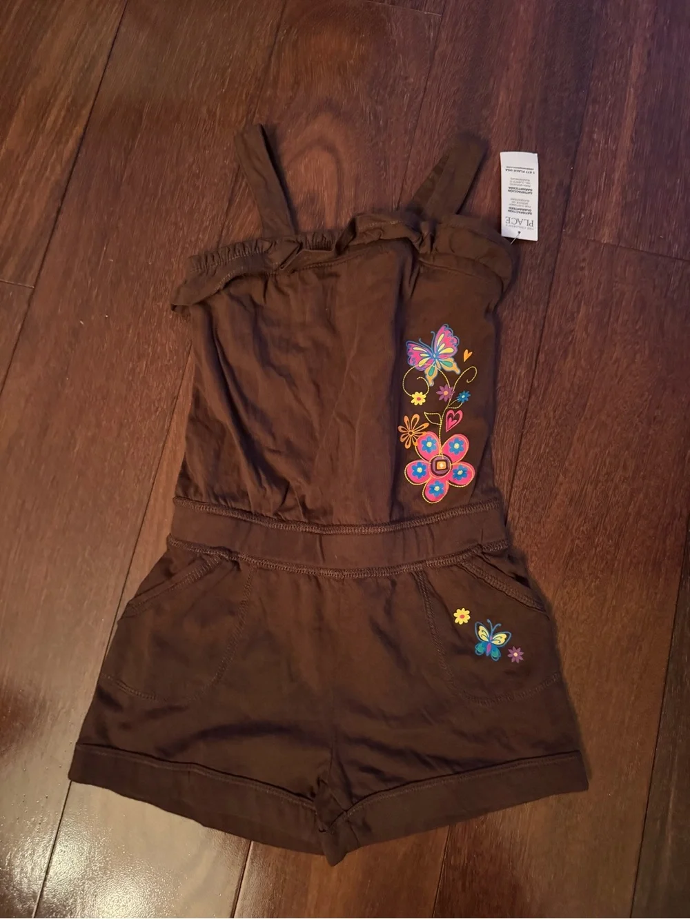 The Children's Place Brown Butterfly Floral Embroideredt Romper